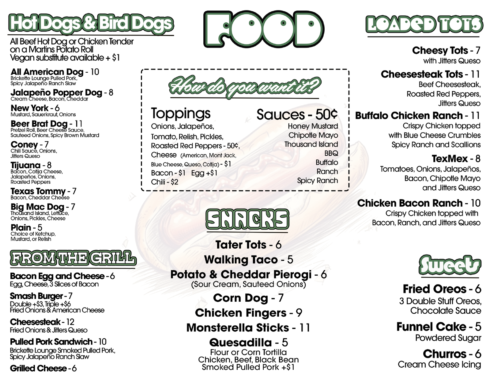 Jitters food menu